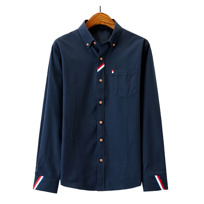 

Men's clothing Casual Solid Oxford Dress White Shirt Single Patch Pocket Long Sleeve Regular-fit Button-down Thick Shirts