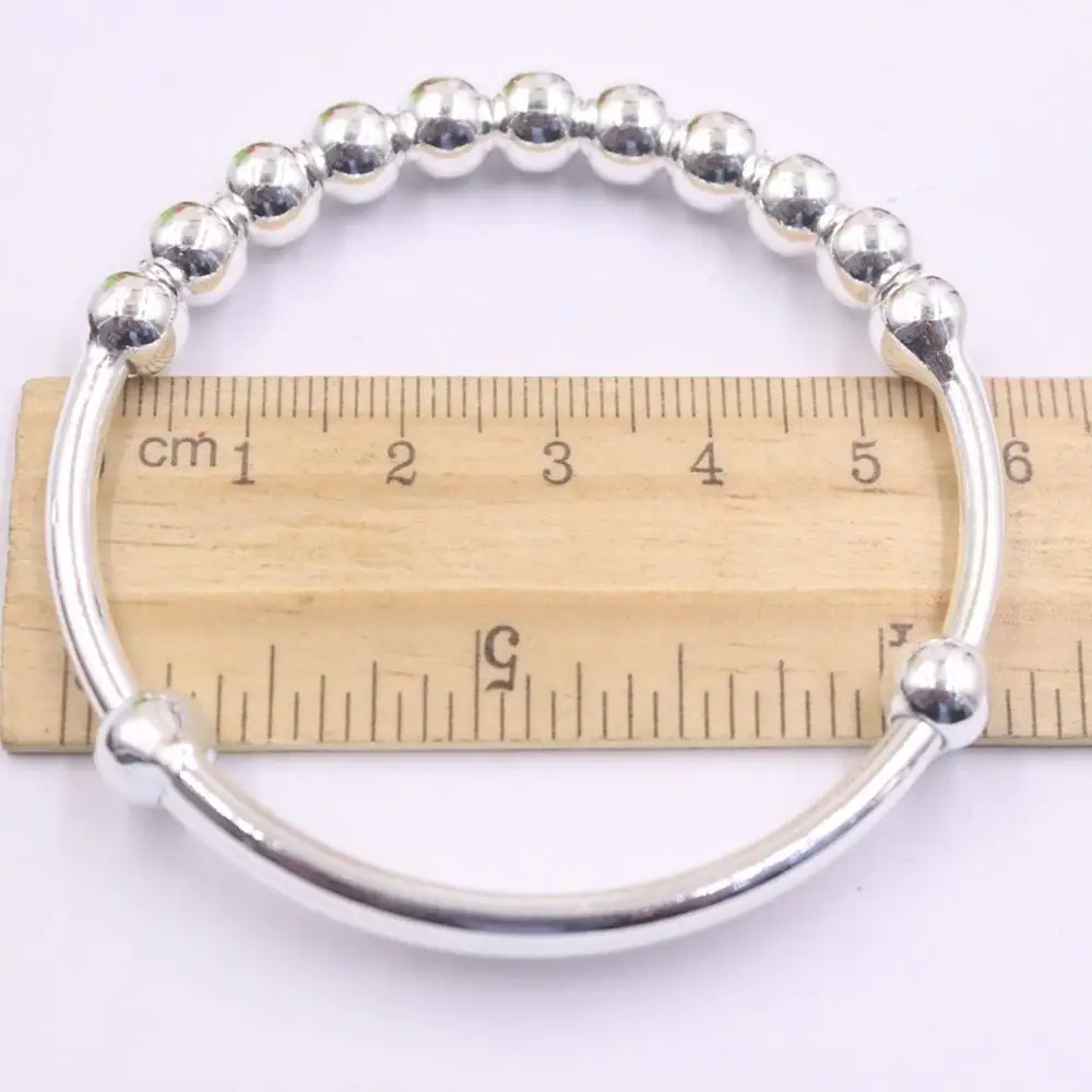 

New Pure 999 Fine Silver Cuff Bangle 7mm Bead Bangle 55-62mm 25.03g