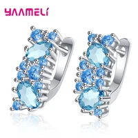 fashion 925 sterling silver blue crystal wedding earrings for women girls luxury jewelry valentines day gift wholesale