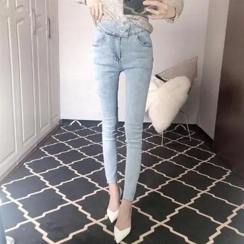 

Fashionable and versatile jeans Leggings spring 2019 women's new Korean style tight and thin breasted pencil pants