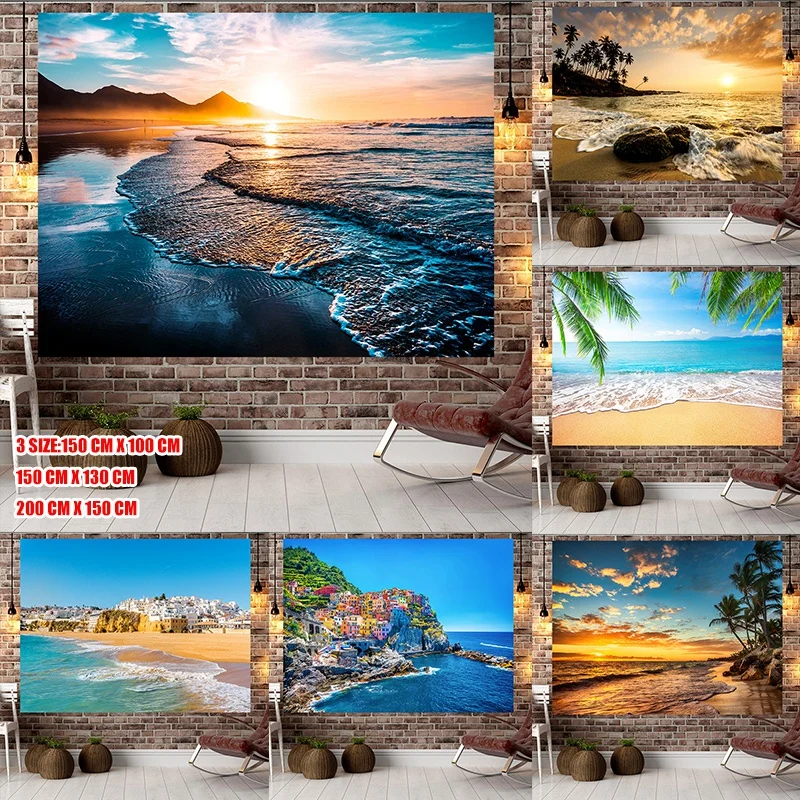 Multi Pattern Sunset Sea Side Scenery Ocean Background Wall Decor Printing Home Tapestry Room Decoration 9 Size | Дом и сад