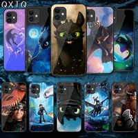 qxtq train your dragon tempered glass phone case cover for iphone 5 6 7 8 11 12 s plus xr x xs pro max mini se 2020 black