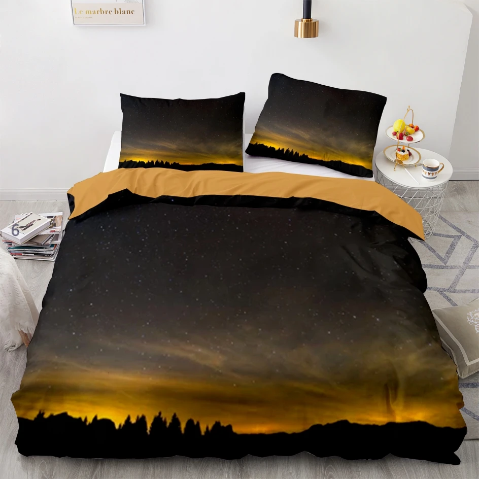 

Space Galaxy Aurora Sunset Glow Bedding Set Single Twin Full Queen King Size Sky Stars Tree Bed Set Kid's Kid Duvetcover 06