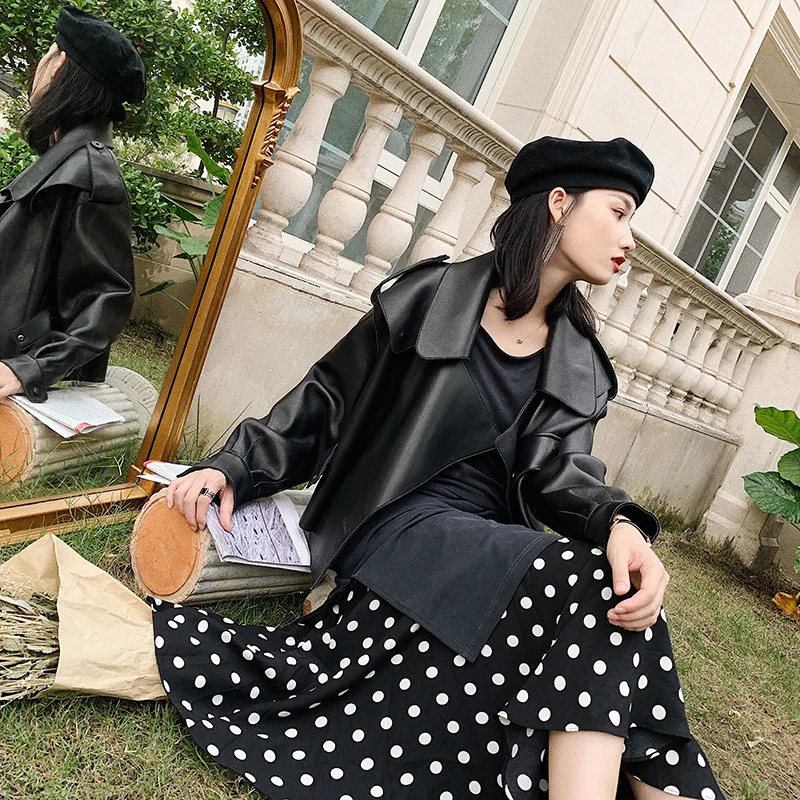 Genuine Leather jacket short oversize silhouette little sheepskin spring autumn new large shearling jacket women streetwear y2k