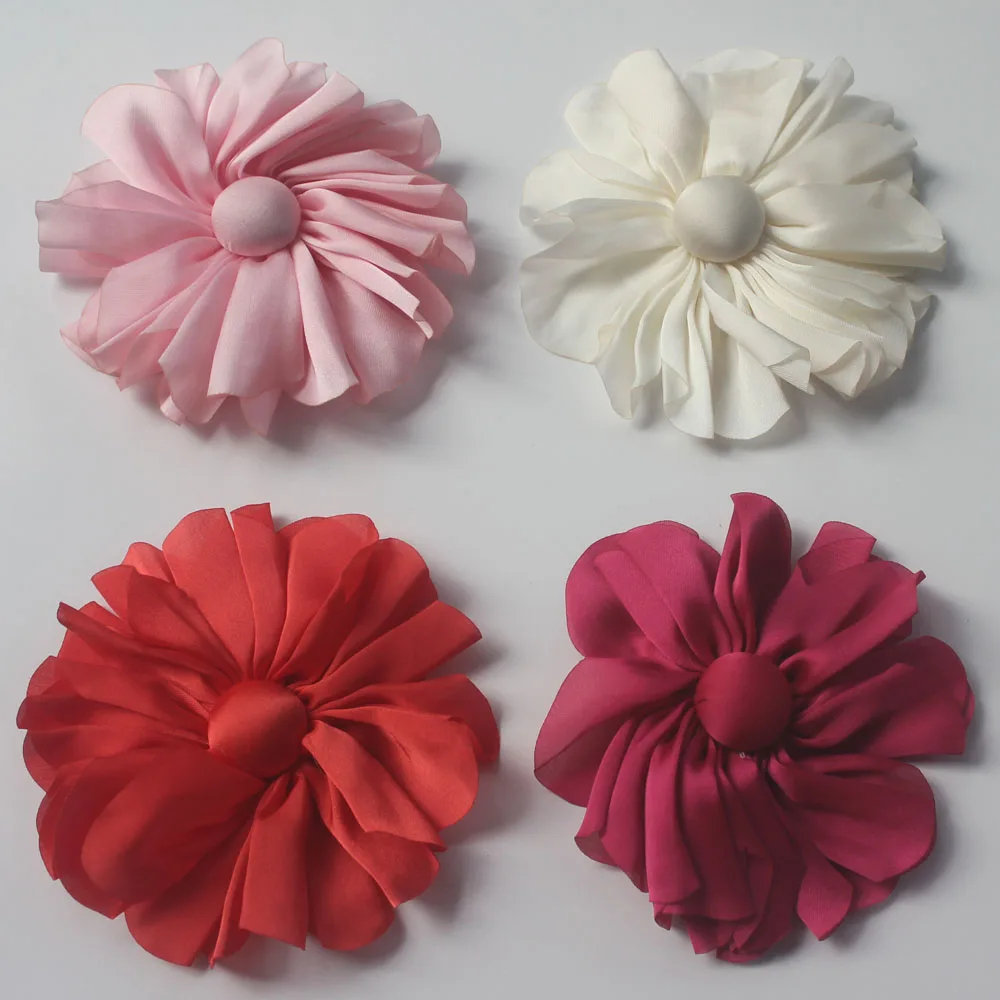 Бесплатная доставка ePacket 120 шт. цветок из атласной ткани с центром пуговиц для