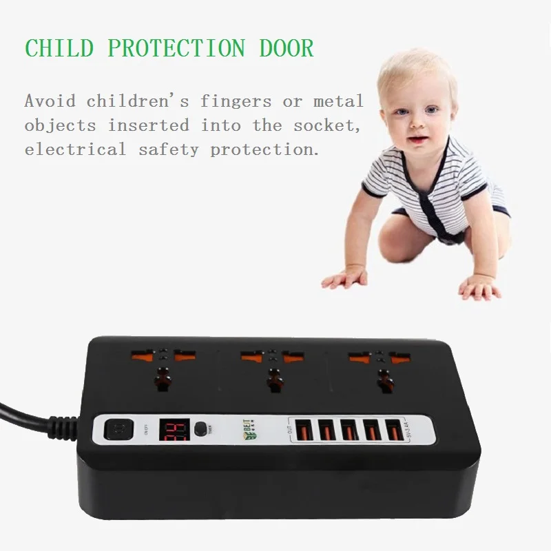 EU plug Smart Extension Socket Timer ON/OFF Surge Protector 3 AC Universal Outlet Power Strip 5USB 5V3.4A Quick charging | Обустройство