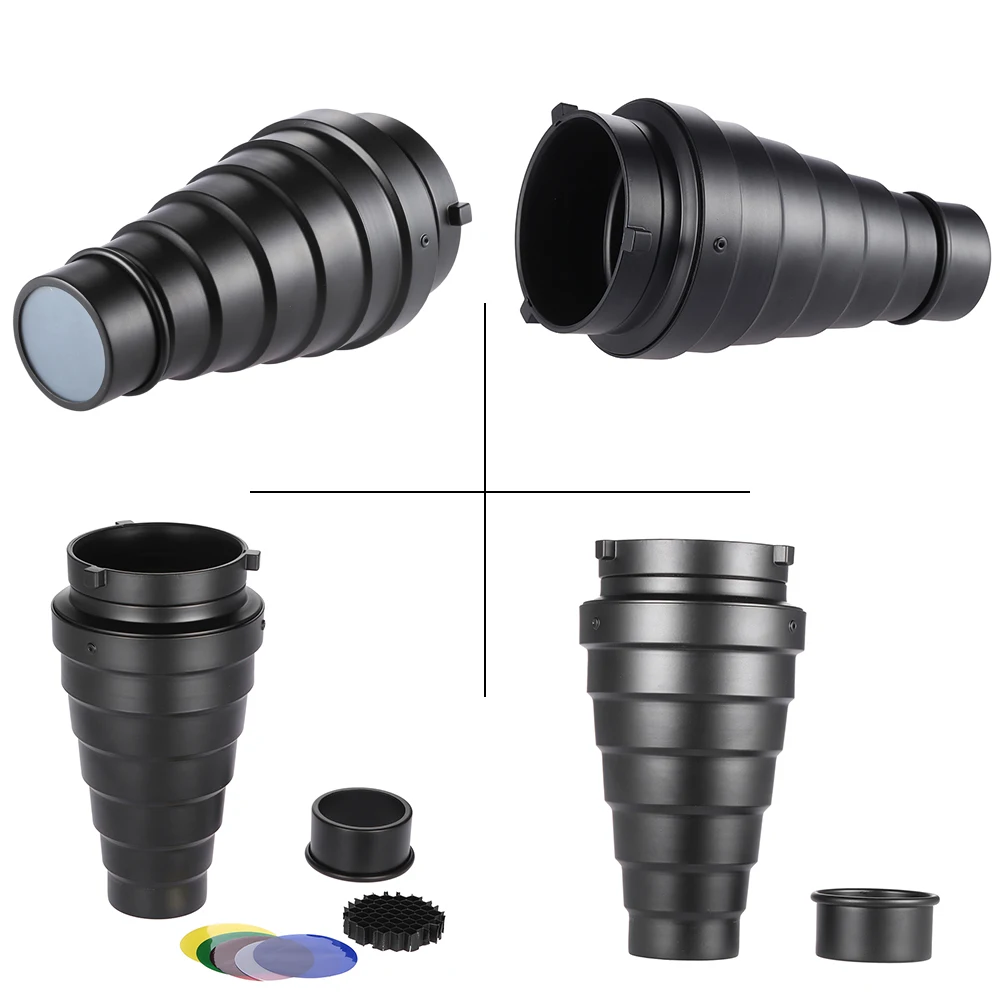 Конический тубус с сотовой сеткой 5 шт. Набор цветных фильтров для крепления Bowens