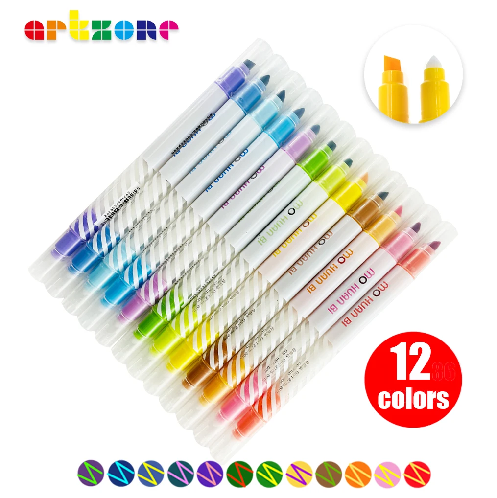 12pcs Magic Color Highlighter Pen Set Dual Head Color Changable Marker Drawing Art Pen for Journal Planner Hand Account Coloring