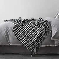 nordic style cover blanket houndstooth knitted blanket black white high grade blankets and throws new plaid towel bed end scarf