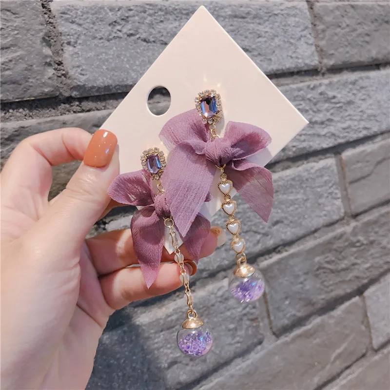 Женские серьги подвески в Корейском стиле с фиолетовым бантом форме сердца и