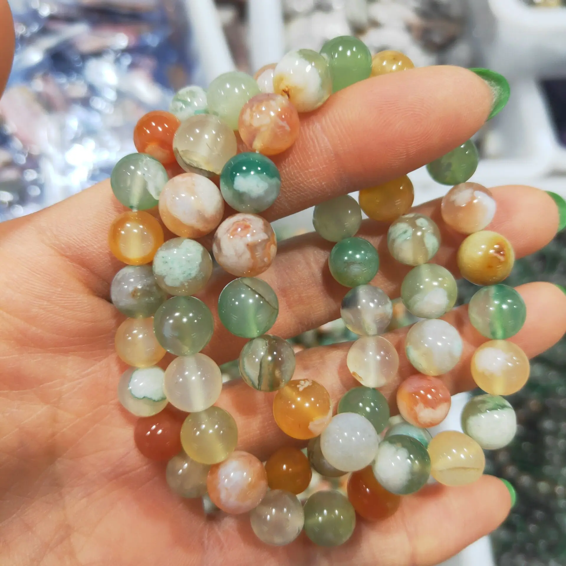 

Natural Colorful cherry agate Round Bead Bracelet Handmade Natural Crystal Gem Fine Jewelry For Men And Women Bracelets