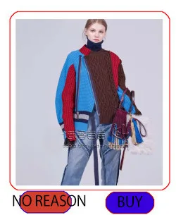 DEAT Gray Lapel Stitching Fur Long-sleeved Thick Wool Hit Color Woman Sweater Coat Casual Fashion Autumn Winter New TD065