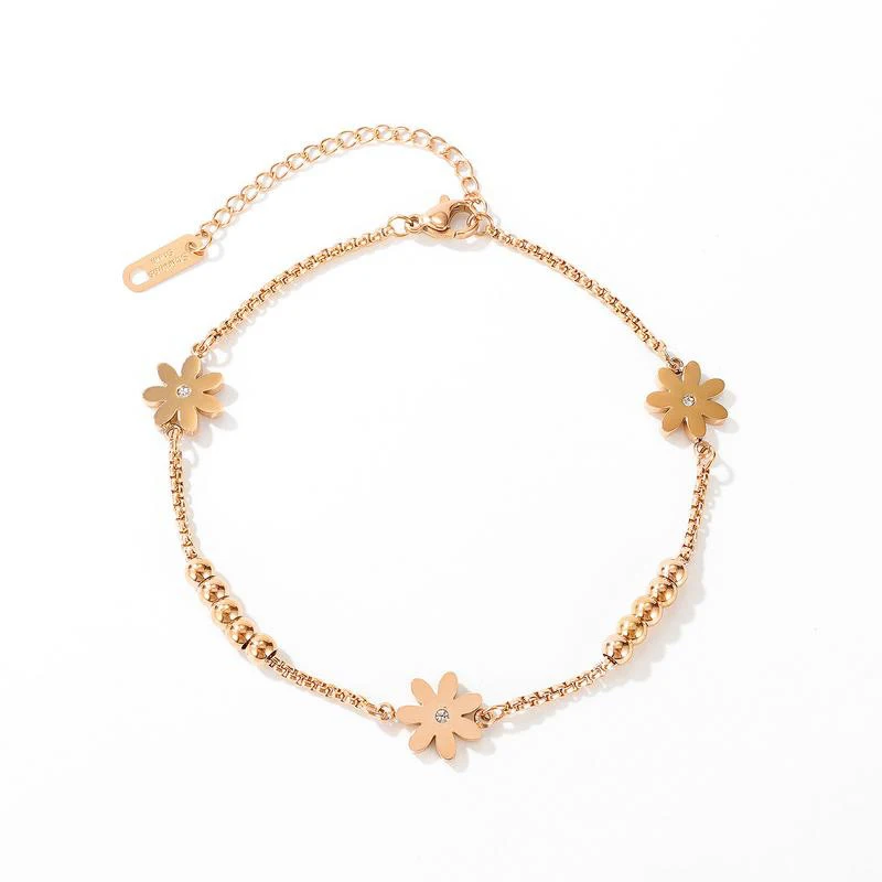

Fashion Hot Selling Ins Design Simple Titanium Steel Small Daisy Anklet Fresh And Sweet Flower Sexy Foot Jewelry