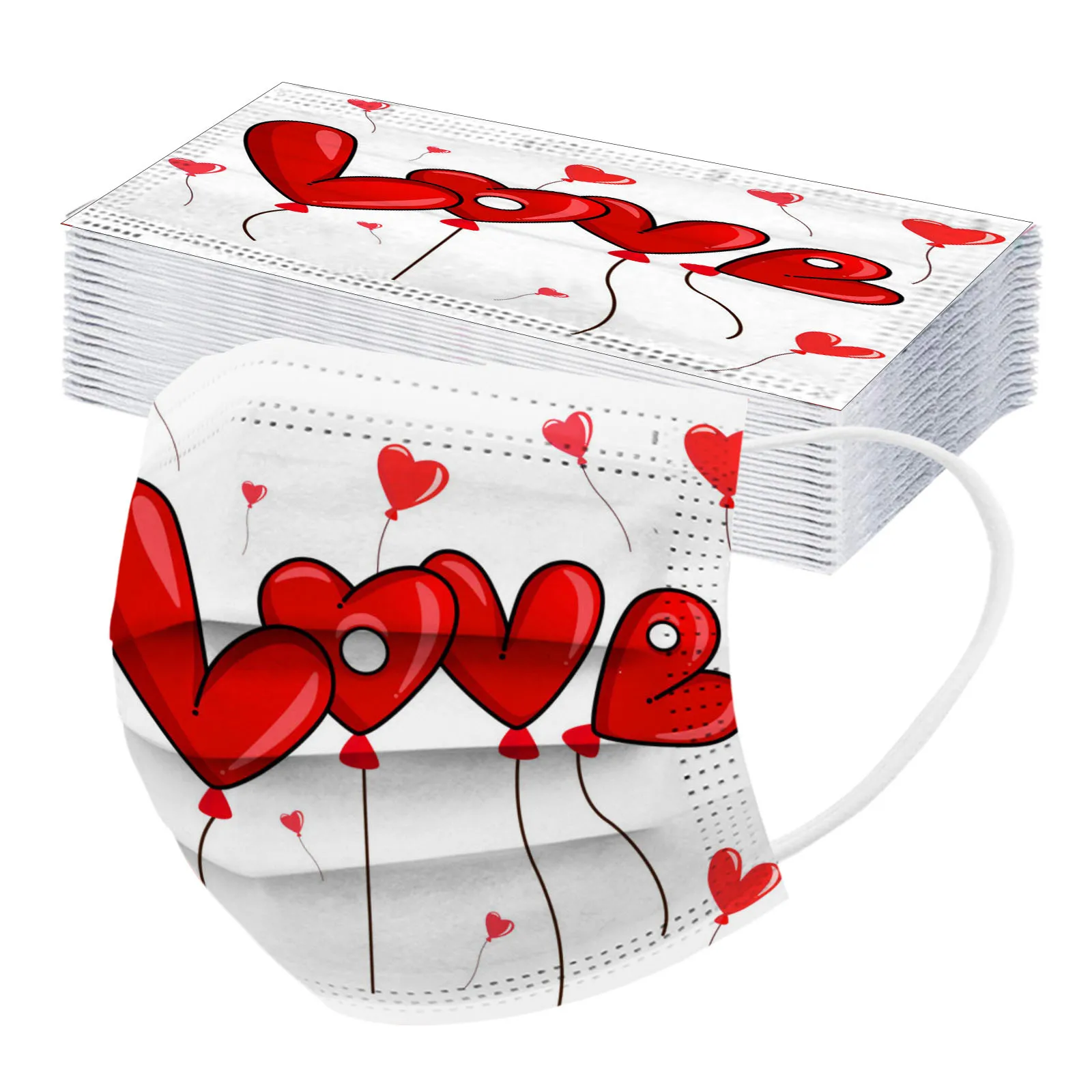 

Masque jetable Fast delivery Mscara Headband mascarar Adult Valentine's Day Print Mask Disposable Face 3Ply Ear Loop