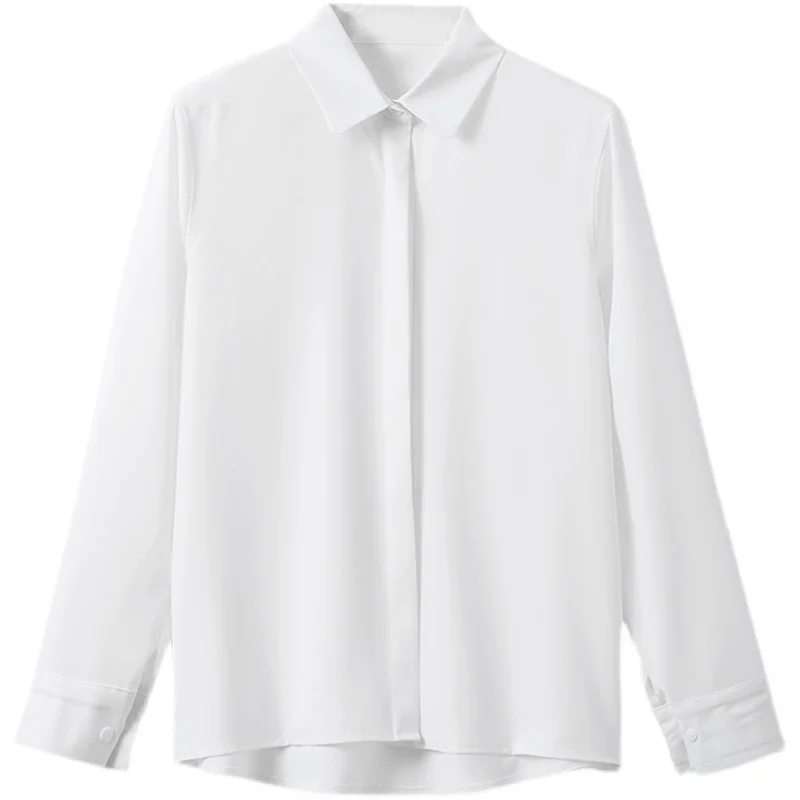 

COIGARSAM Office Lady Full Sleeve Shirt Womens tops Work Chiffon Women shirts Milky White 5225