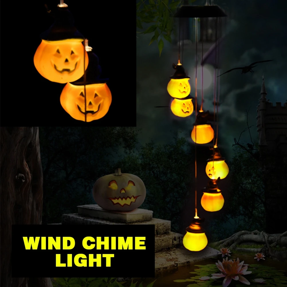 

LED Solar Wind Chime Light Halloween Spiral Pumpkin Garden Lamp Waterproof Outdoor Wind Chime Light for Patio Yard Garden Light