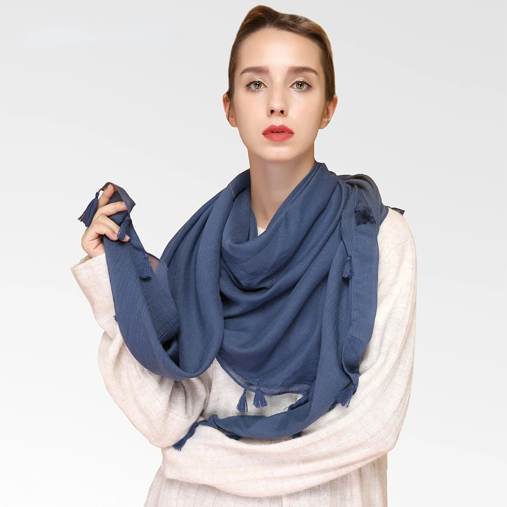 

Роскошный зимний женский шарф, плотная Женская качественная шаль на ремешке, модные шарфы, однотонная бандана, хлопково-льняной этнический ...