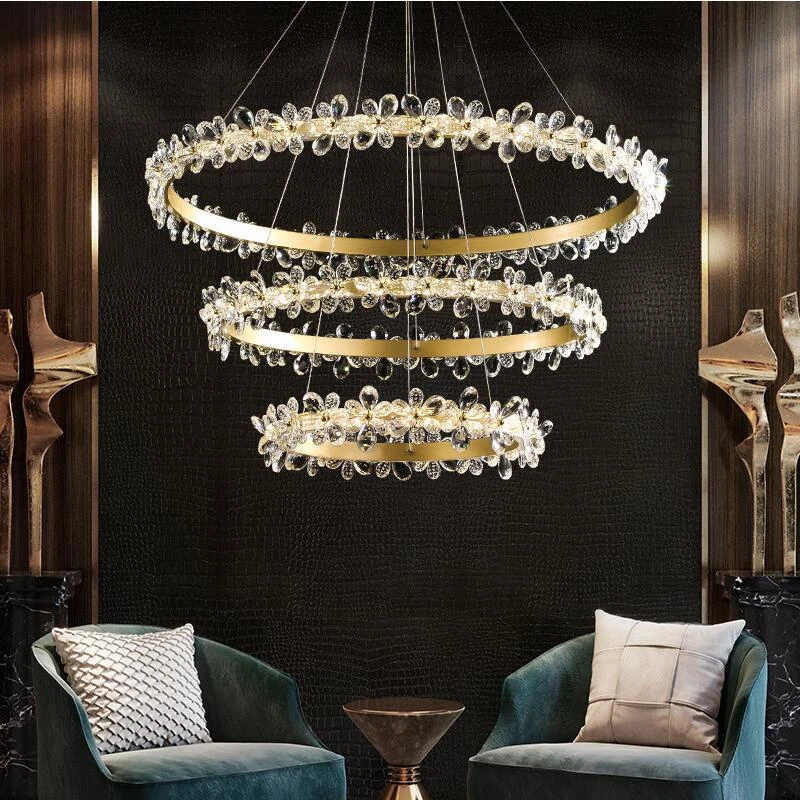 

Ring crystal chandelier luxury living room lamp modern duplex building villa hall lamp LED wedding decoration lighting