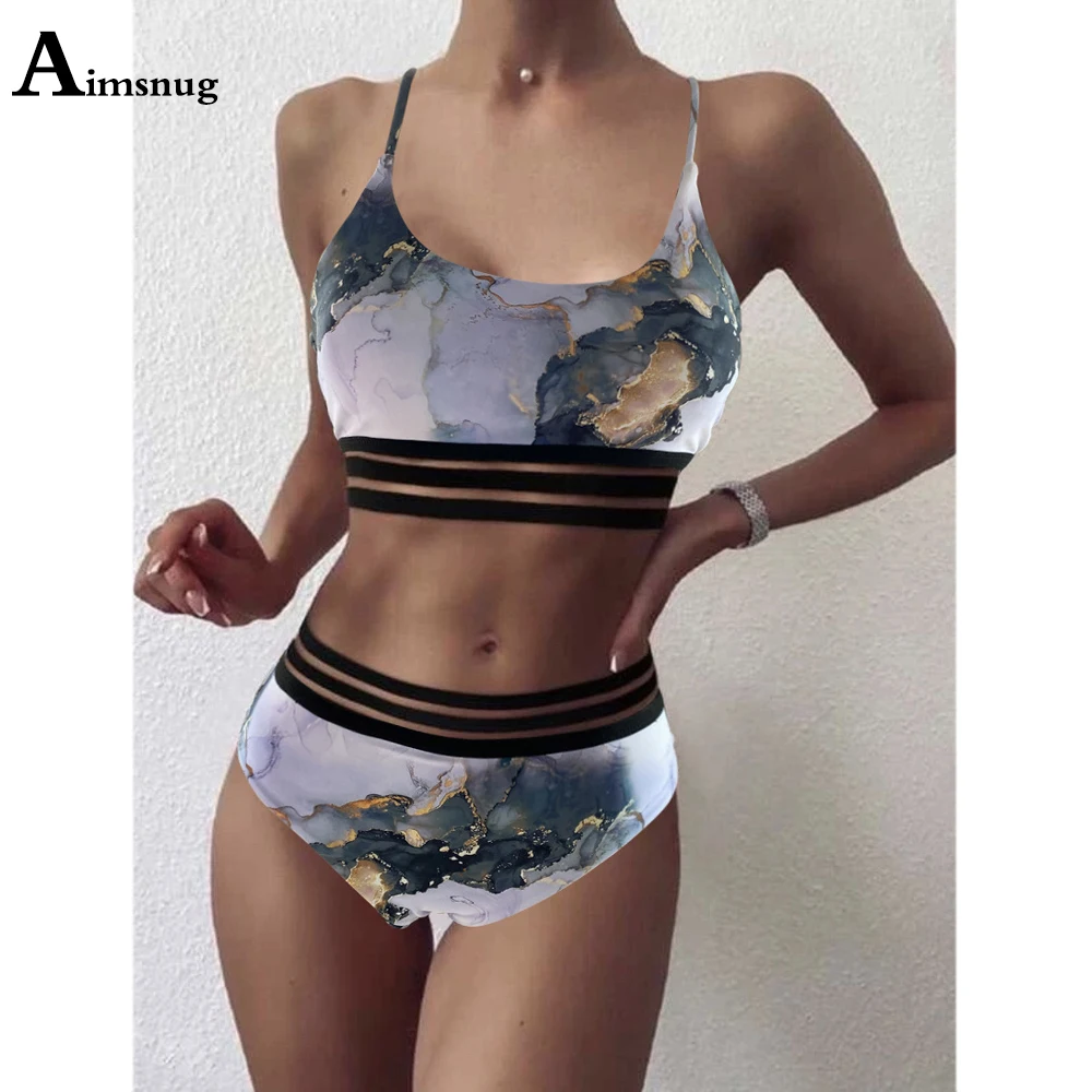 

Women Bikini Sets Swimsuit Patchwork Guaze Two Pieces Swimwear Crop TOP American Style 2021 New Fashion 3D Print Bathing Suits
