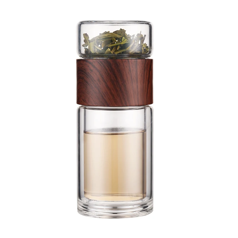 200ml Wood Grain Двухслойная стеклянная бутылка, креативная Высококачественная боросиликатная стеклянная чашка, чайная чашка, разделительная бутылка для воды 320 мл+ 200 мл - Цвет: 200ml Wood Grain