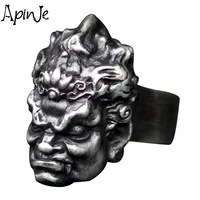 apinje real 925 sterling silver buddha rings for men mythical retro antique motorcycle biker men ring jewelry