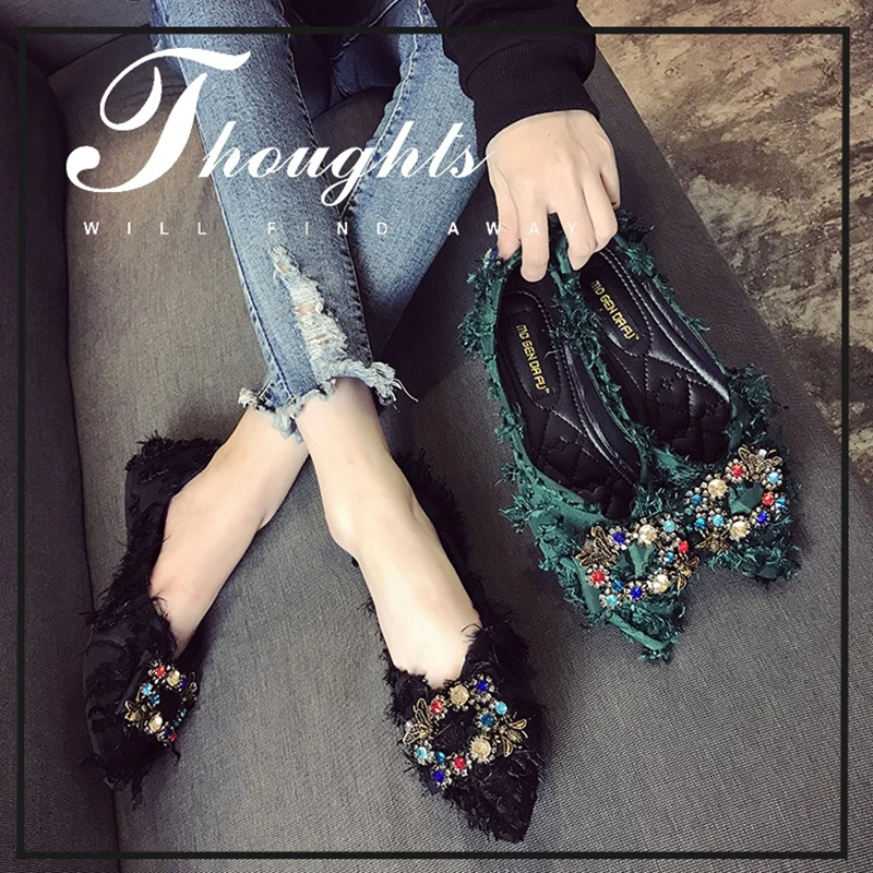 

Women Flats Shoes Bow Rhinestone Casual Shoes Female 2020 Spring Autumn Pointed Closed Toe Flats Slip On Women Shoes Size 41