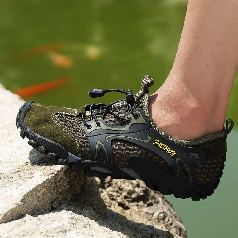 

Men Mesh Aqua Shoes Outdoor Professional Non-slip Durable Trekking Upstream Shoes Male Cool Hiking Wading Water Sports Sneakers