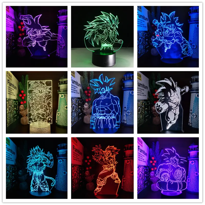 Dragon Ball Z Аниме лампа украшение дома 3D рисунок ночной Светильник Son Goku Manga