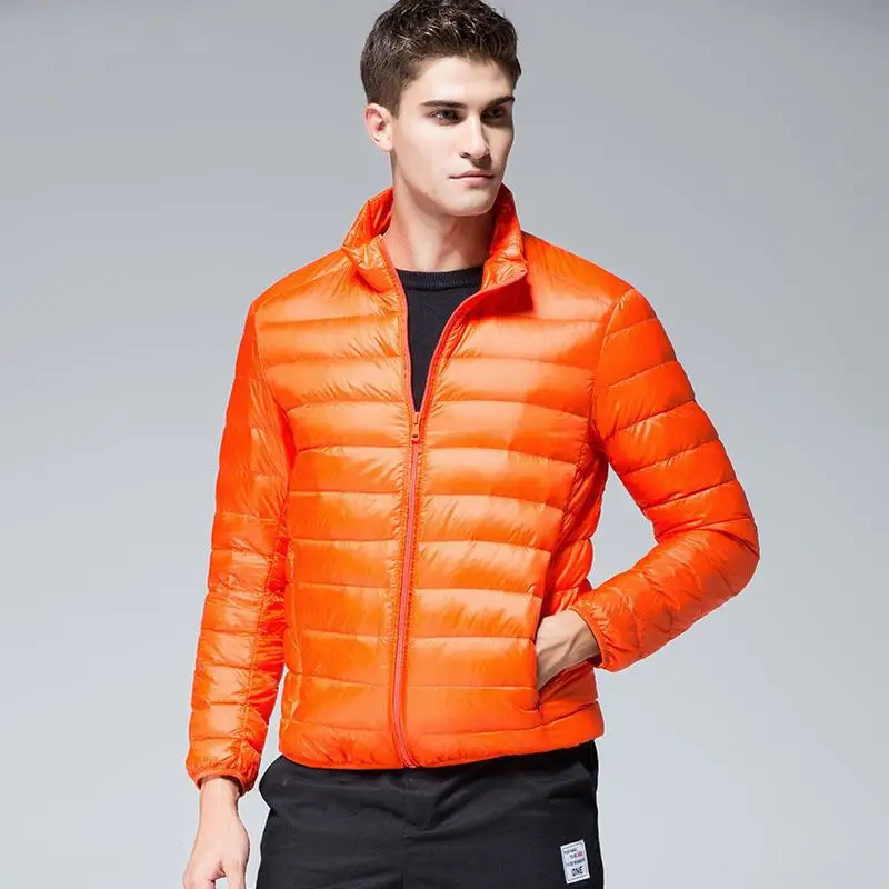 

Men's Fall Jackets Warm Duck Down Filler Light Thin Style 2019 Spring Autumn Male Casual Streetwear Coat Stand Collar Black Blue