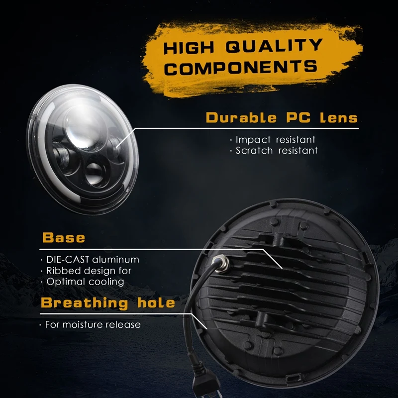 

7 Inch Angel Eye 150W LED Headlight 6000K Hi/Lo Beam Halo Head Light Lamp with Amber DRL IP67 Waterproof
