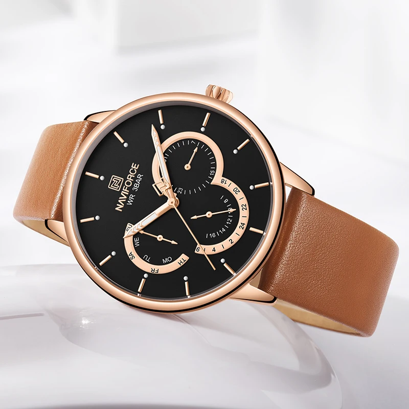 NAVIFORCE мужские часы модные бизнес кожаные водонепроницаемые кварцевые наручные 24