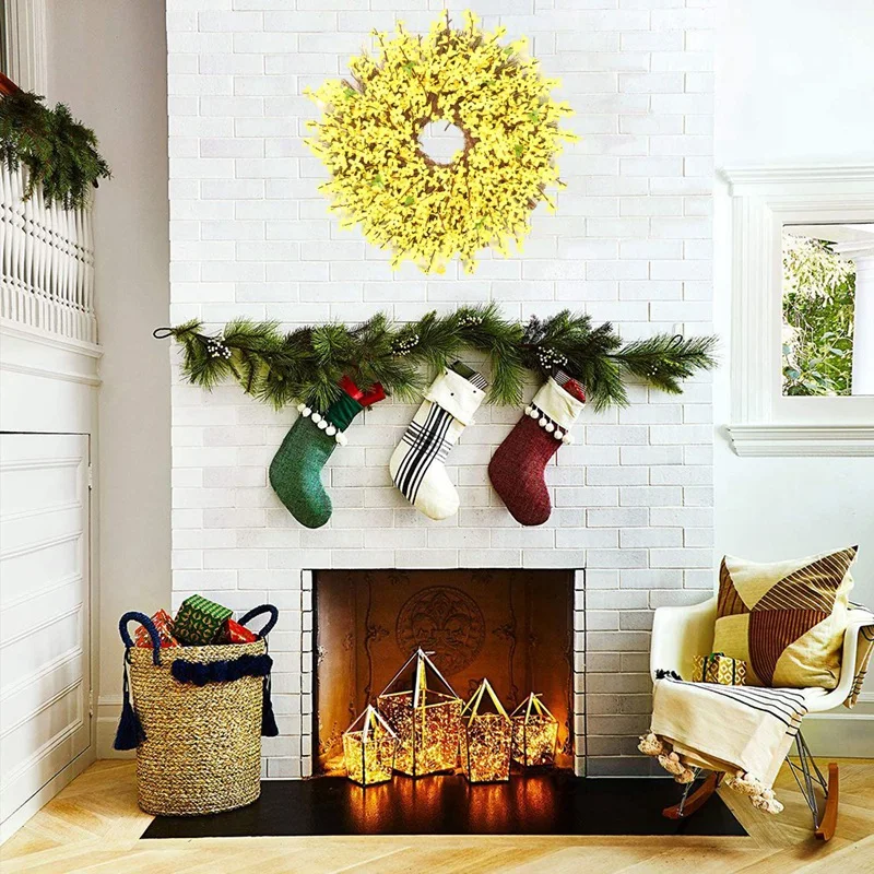 

Artificial Winter Jasminum Wreath Flower Farmhouse Wreath,Spring Wreath Front Door Wreath for Floral Home Wall Decor