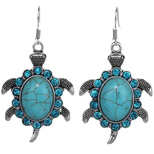 

Retro Cute Rhinestone Turtle Dangle Pendant Tibetan Ear Hook Earrings Jewelry Hook Earrings Lovely Turtle Dazzle Rhinestone