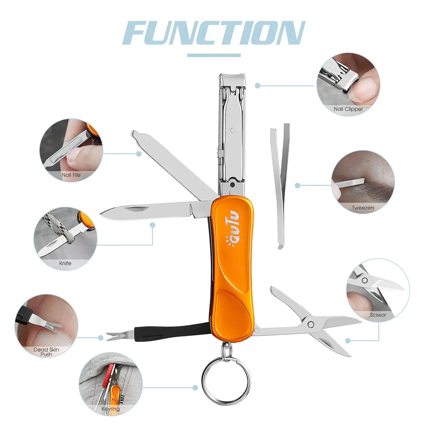6в1 Многофункциональный инструмент для стрижки ногтей, ноздрей и волос, с файлами, карманным ножом и ключевой цепочкой для мини.
