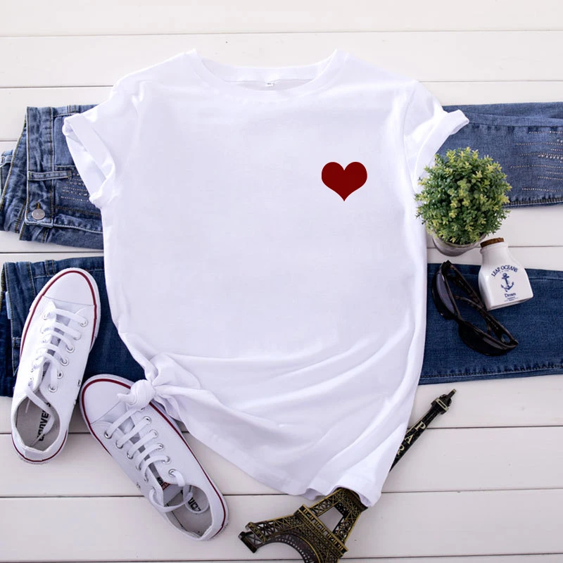 

Women's T-shirt Heart Print T-shirt Fashion Shirt Harajuku Graphic Short Sleeve T-shirt Casual Simple Streetwear Top Women