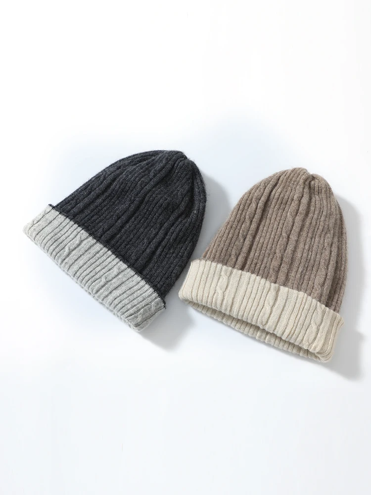 Кашемировые шапки новинка модная двухслойная вязаная Двусторонняя женская