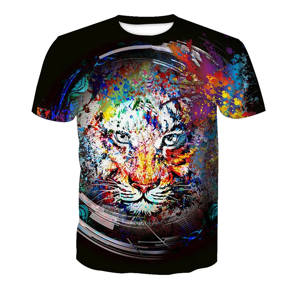 Tiger Euro-American Trend Digital Printed Short-sleeved T-shirt for Male | Мужская одежда