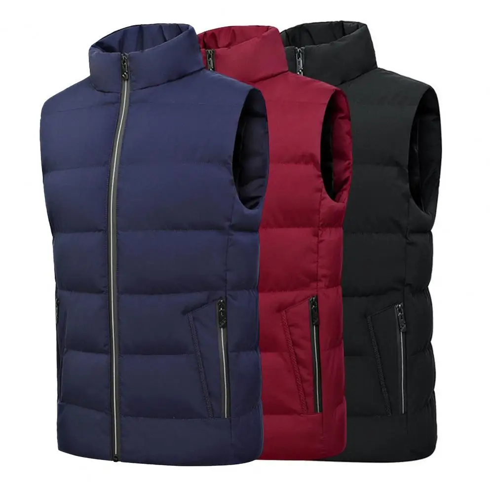 

Men's Vest Stand Collar Padded Sleeveless Solid Color Men Waistcoat Vests Men's Clothing for Daily Wear