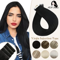 full shine invisible seamless injection virgin tape in human hair extensions pure whitest blonde color real tape hair extensions