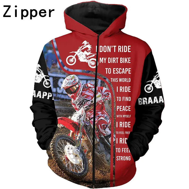 Dirt Bike Racer 3D принт по всей длине толстовка унисекс в стиле Харадзюку на каждый день