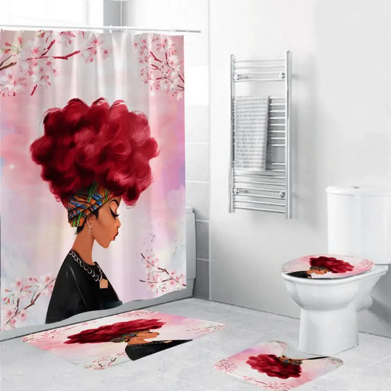 

4PCS/Set Maple leaf Shower Curtain Bath Curtain Waterproof Polyester Dropshipping