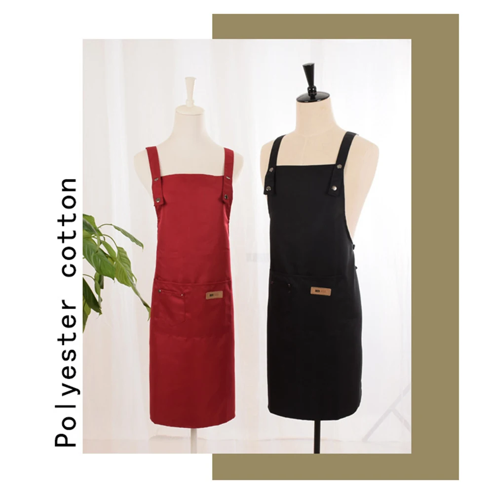 

Solid Color Adjustable Bib Apron Waterproof Stain-Resistant with Two Pockets Apron for Kitchen Barbershop Nail Care
