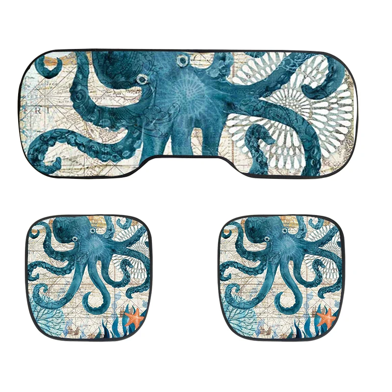 

JUN TENG Universal Car Seat Cushion 3PCs Pack Deep Sea Octopus Printing Design Non-Slip Breathable Seat Cover For Ford Focus 3