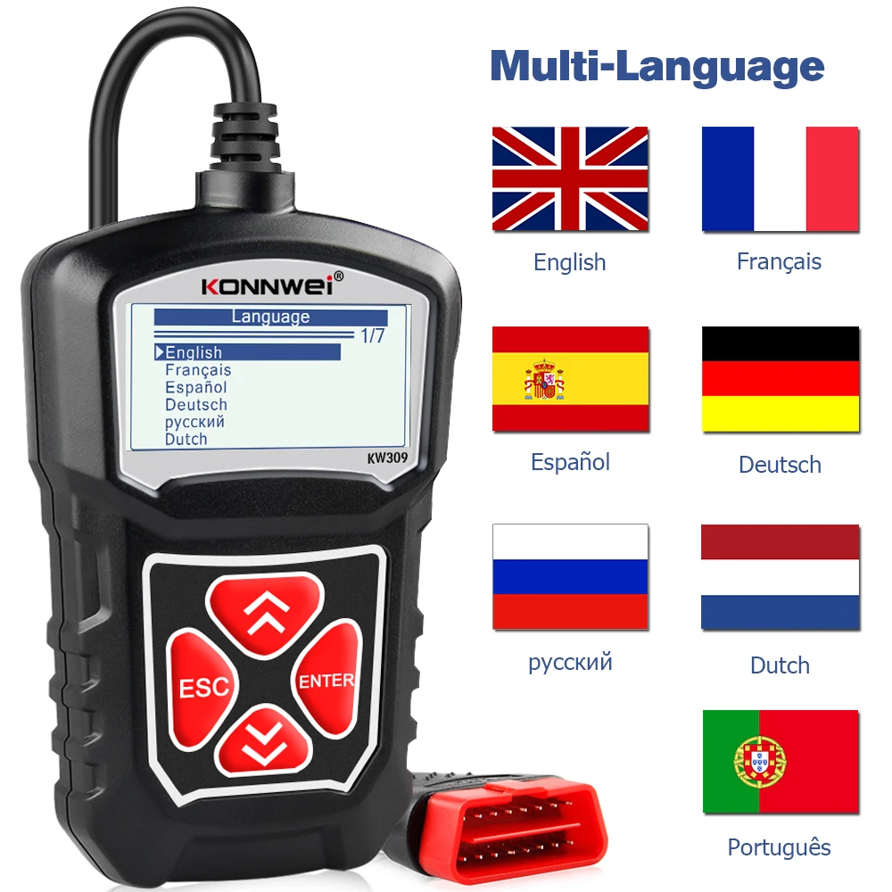 Автомобильный сканер KONNWEI KW309, инструменты для анализа двигателя автомобиля, полный считыватель кодов OBD 2 EOBD, диагностический инструмент.