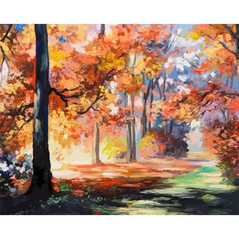 

Gatyztory Autumn Frame DIY Painting By Numbers Handpainted Landscape Oil Painting Canvas Colouring Artwork Wall Decor