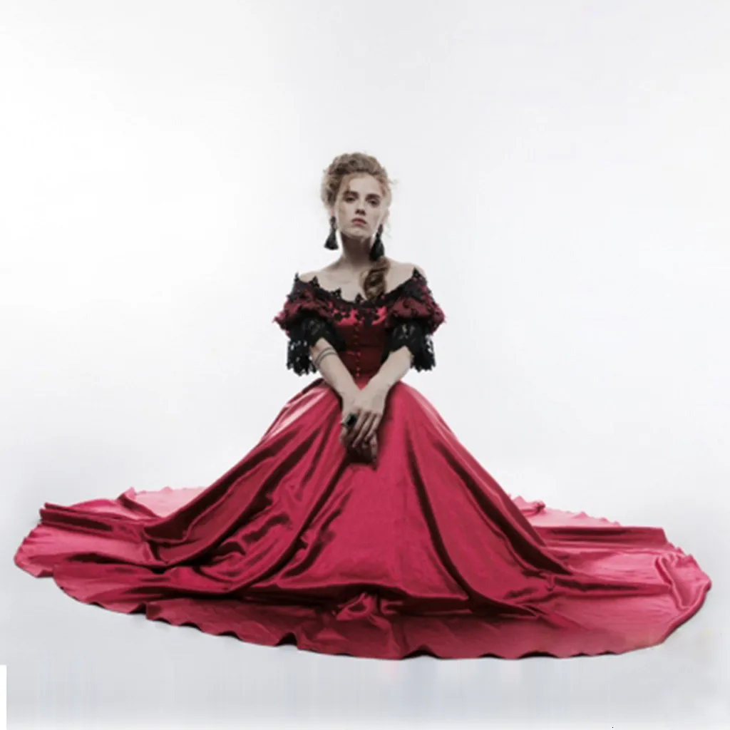 Женское винтажное платье макси с открытыми плечами в средневековом стиле