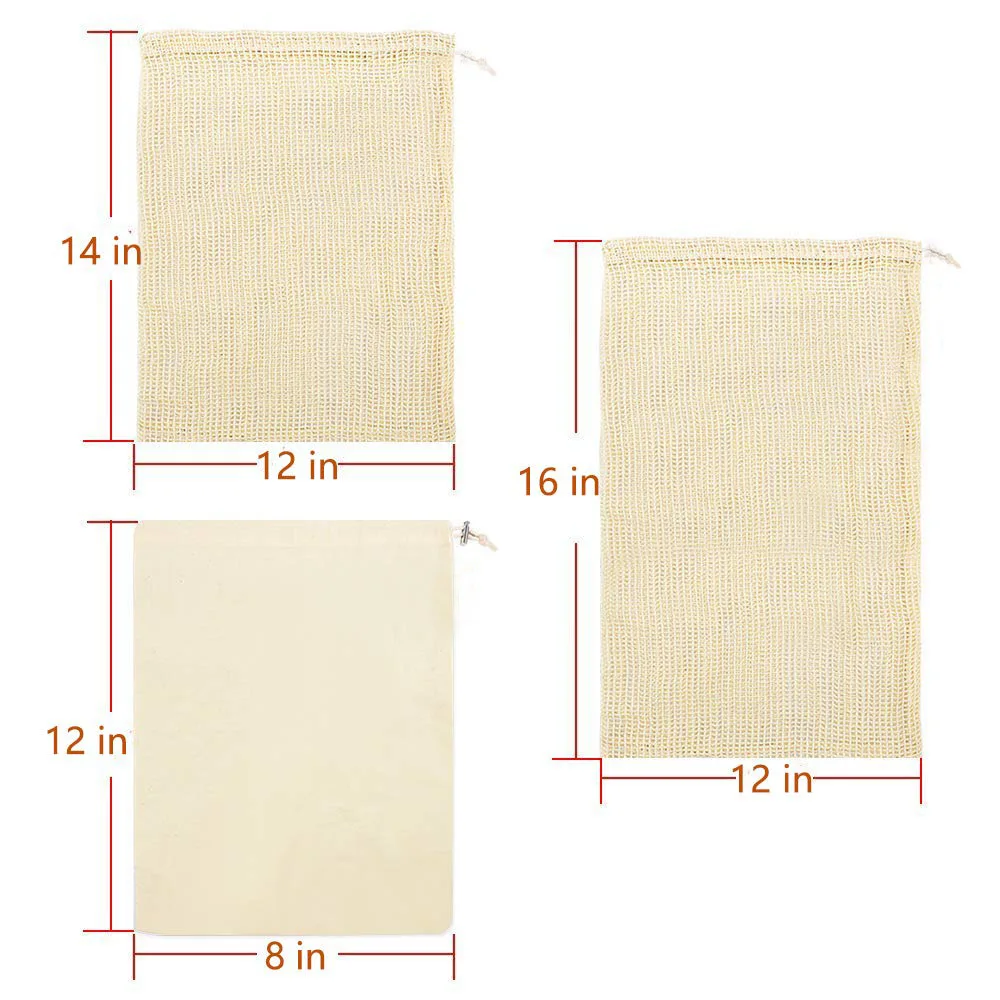 Хлопковые сетчатые мешки для овощей мешок производства многоразовая хлопковая