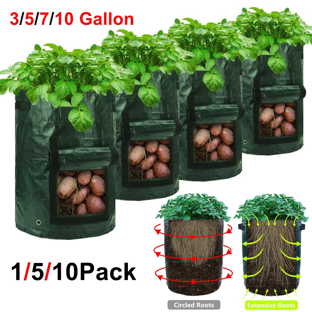 

Potato Grow Container Bag DIY Planter PE Fabrics Planting Vegetable Gardening Thicken Pot Planting Grow Bag Garden Tools D30
