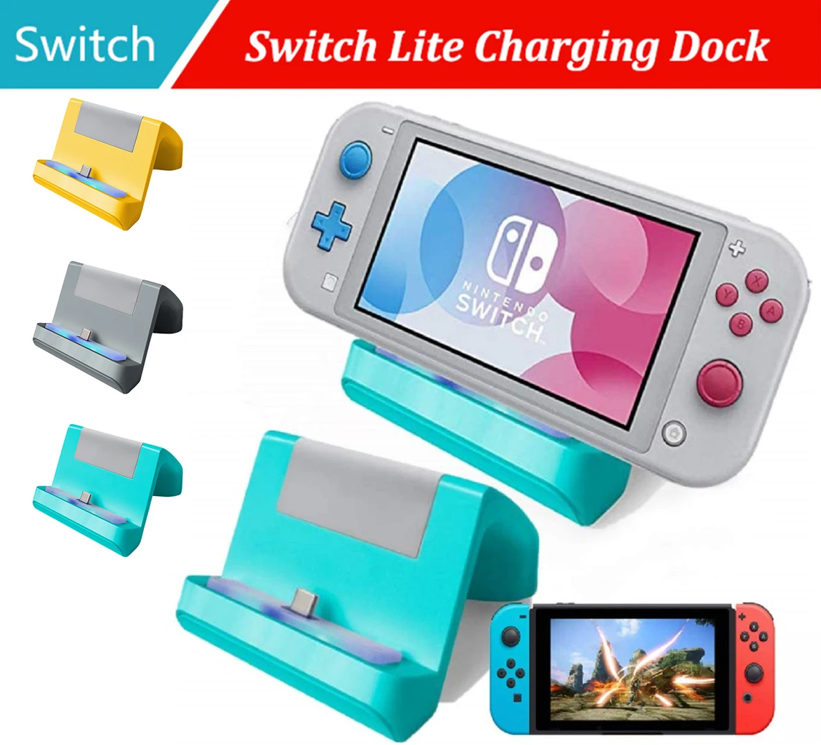 LED Portable Fast Charger Stand Replacement Type C Charging Dock Station with USB Cable For Nintendo Switch / Switch Lite