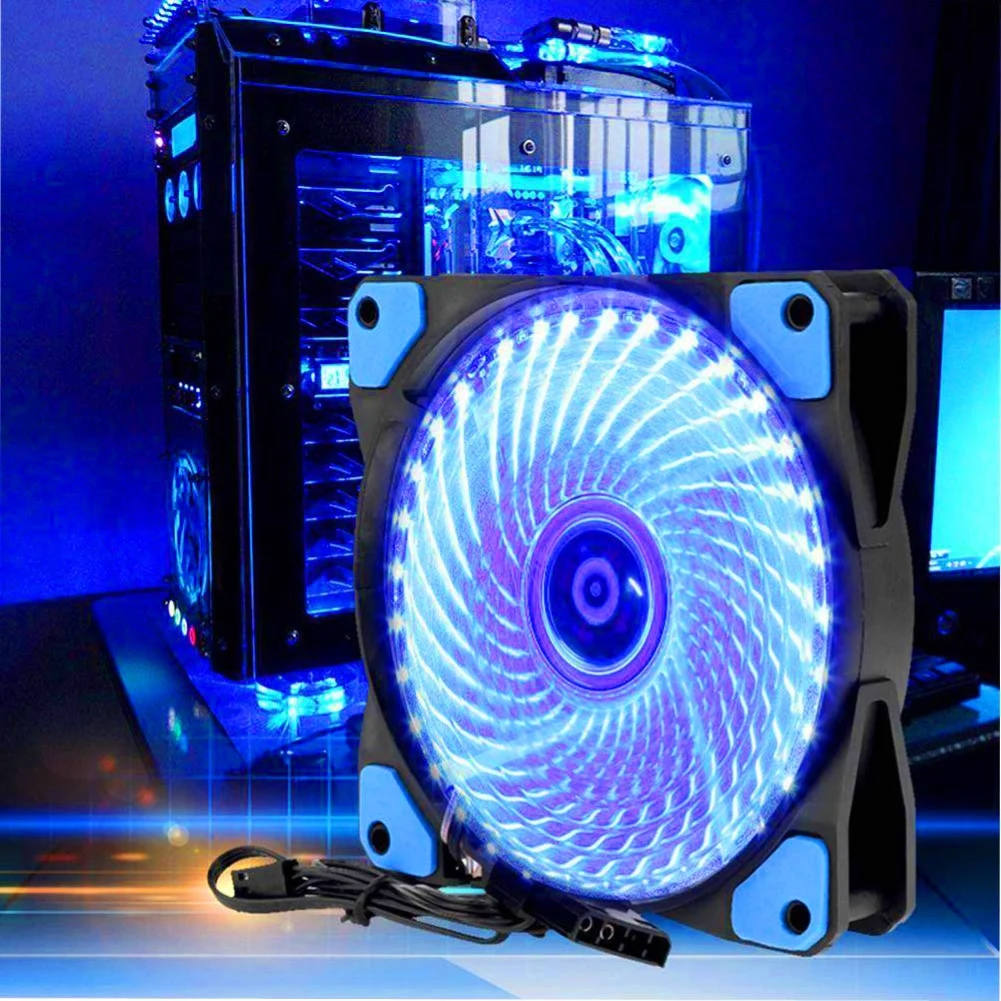 12VDC 3P IDE 4pin 120mm PC Computer Ultra Silent 33 LEDs Case Fan Heatsink Cooler Cooling Anti-Vibration Rubber 12CM | Компьютеры и